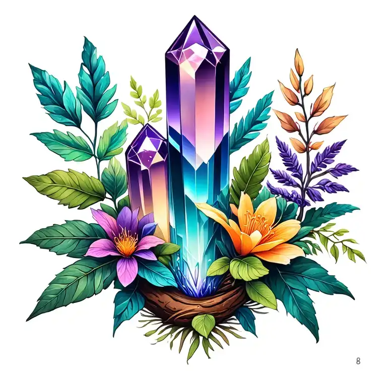 Native American Crystals And Plants Tattoo idea