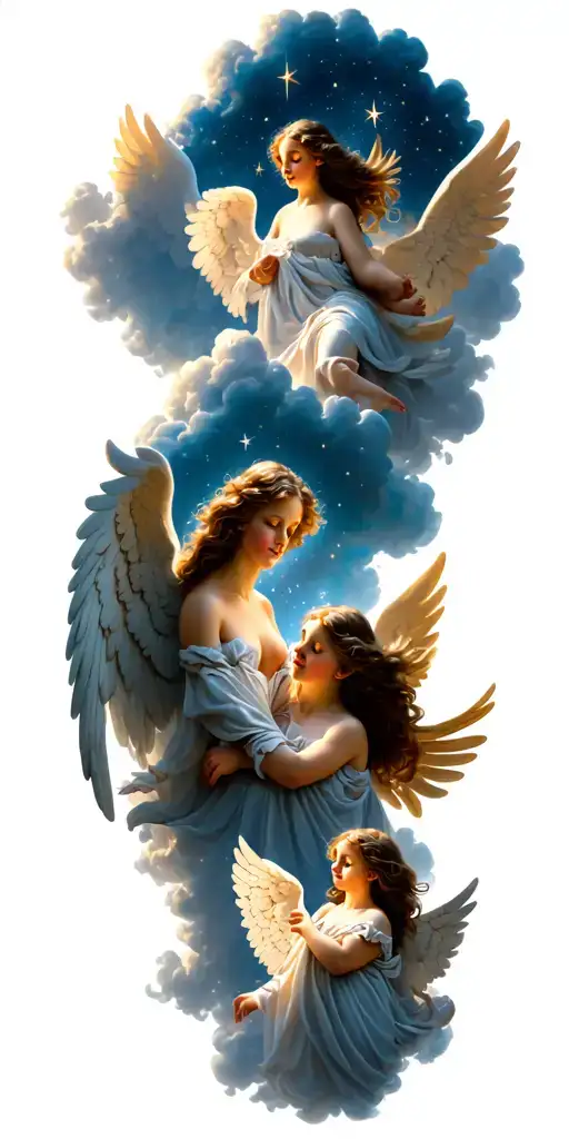 Three Angels With Big Clouds And Stars