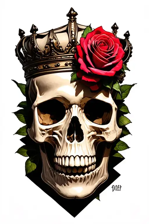Red Rose Growing Out Of A Skull And Crown