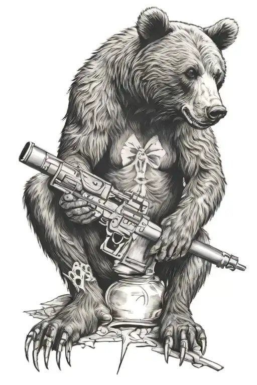 Rabid Bear Sitting And Holding A Nuke