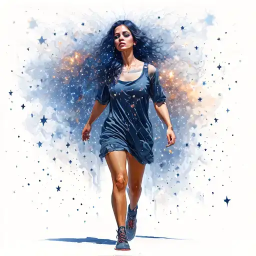 Woman Walking With Distorted Thoughts As Stars