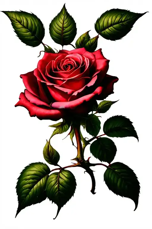 Decently Realistic Profile Of Rose With Stem And Black Widow Spiderweb Coming Off The Stem