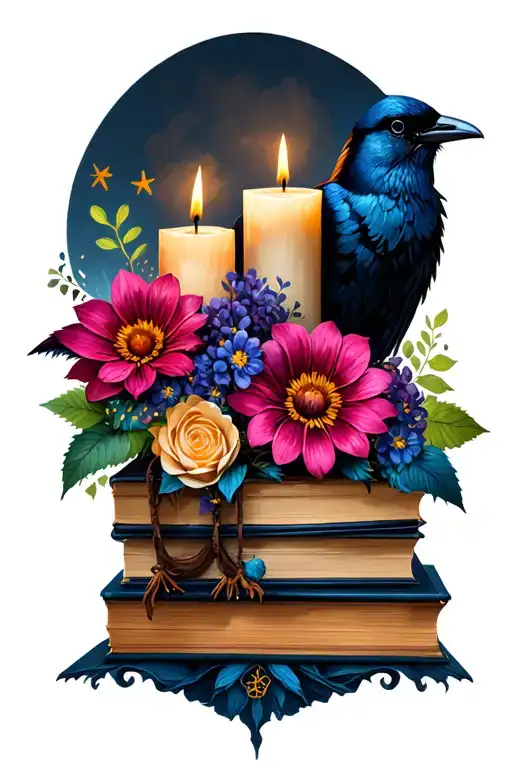 Books Witchy Flowers Crows Candles Tattoo idea