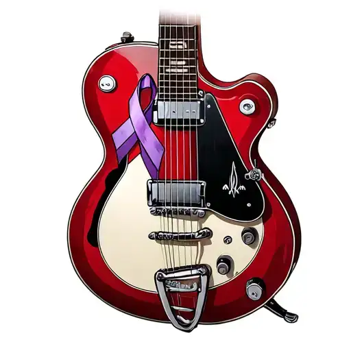 Red Rickenbacker Guitar With Pancreatic Cancer Ribbon