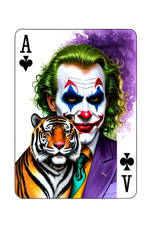 A Joker Card With The Joker And A Tiger As A Pet On The Side Of The Joker
