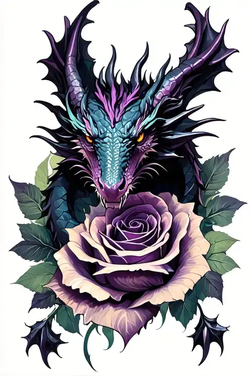 Gothic Black And Purple Dragon With A Rose