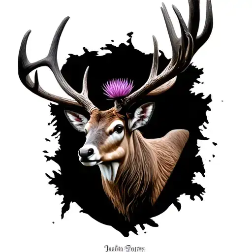 Stag Head And Thistle Below