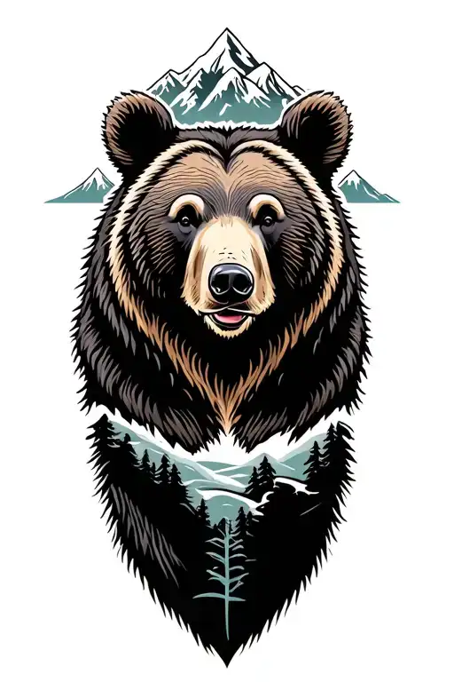 Bear With Appalachian Mountains Behind It Tattoo idea