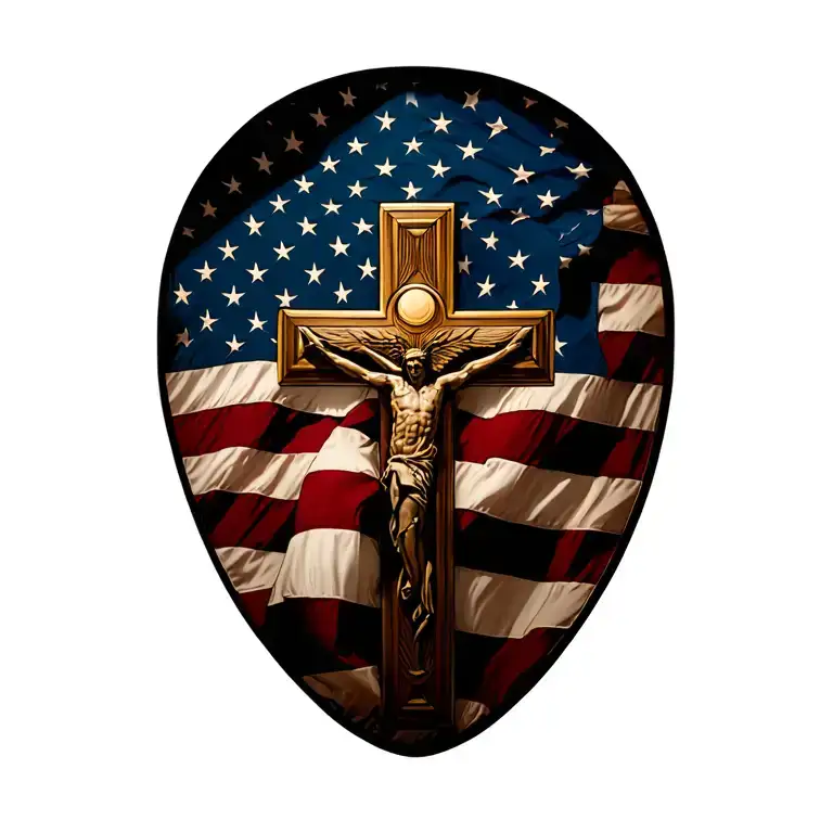 American Flag And Cross