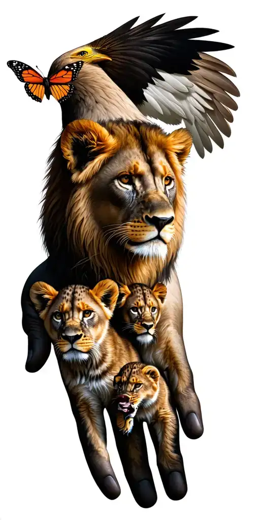 Lion Lioness 4 Lion Cubs Rose Butterfly Eagle Rosary Beads On Hand