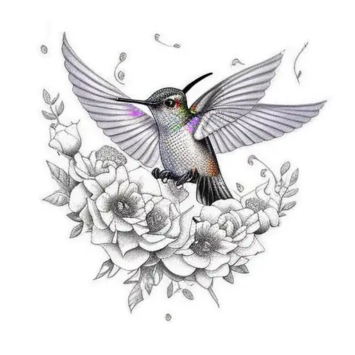 An Intricately Detailed Hummingbird With Flowers And Tigers Intertwined In Its Wings