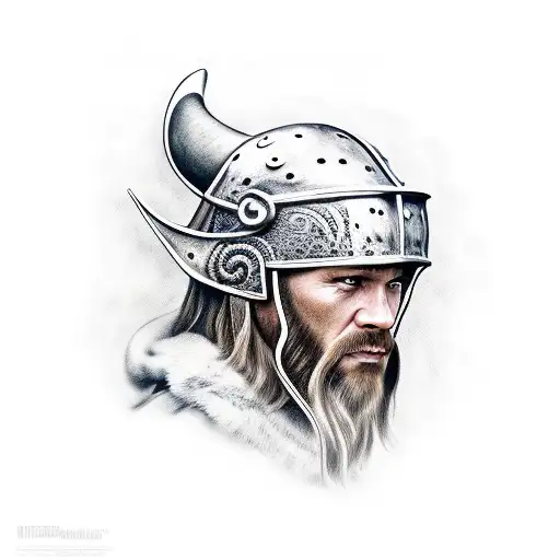 Realistic Portrait Of A Viking With A Rinoceronte Helmet