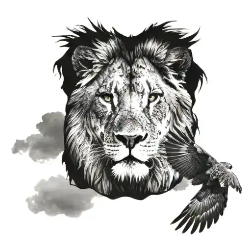 Lion And Falcon On The Horizon In The Background