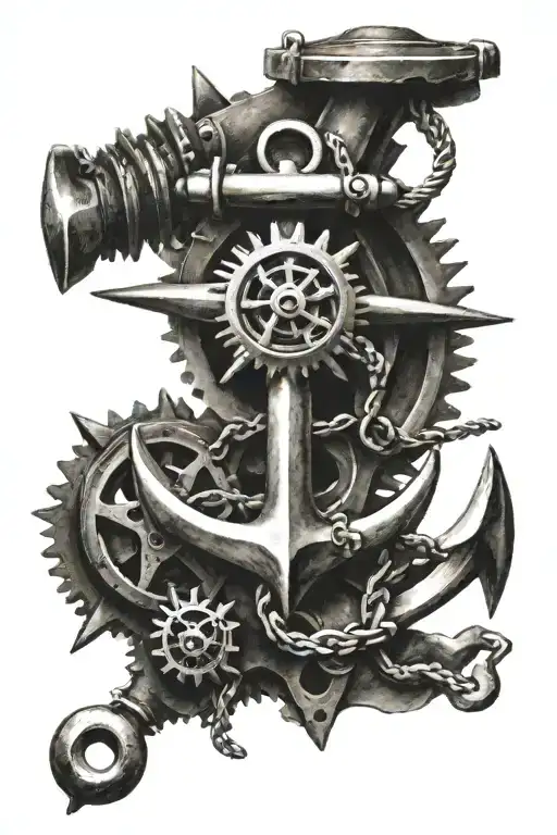 Fouled Anchor With Gears Intertwined