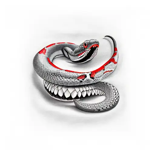 Red And Black Snake With A White Grim Reaper With Read Eyes And Black Highlights