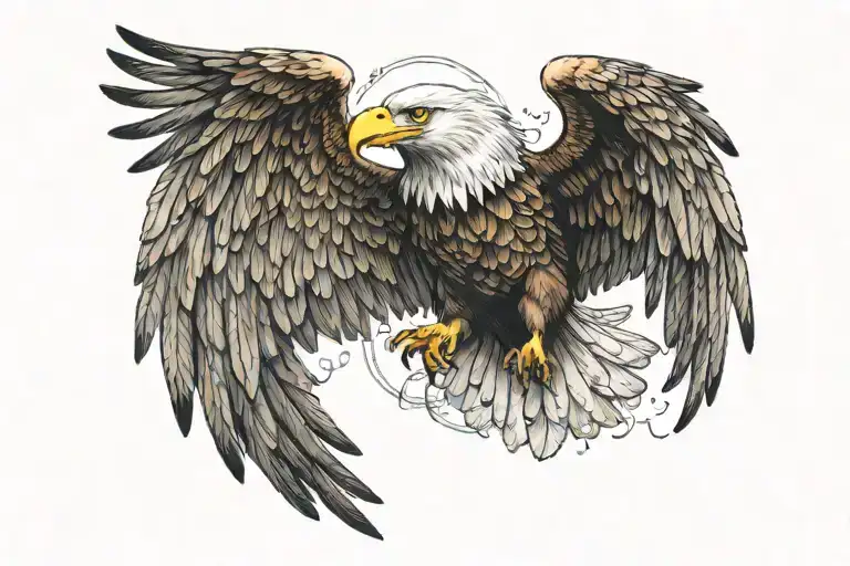 Eagle With Wings Spread And Angels Flying