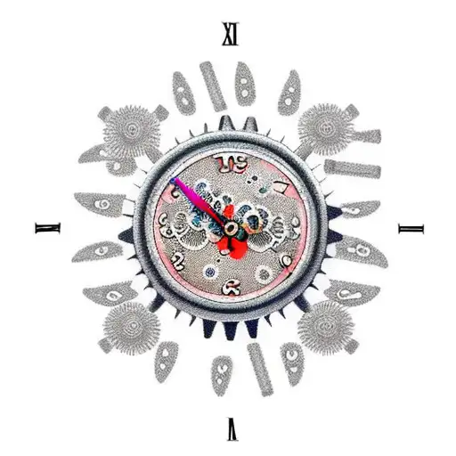 A Clock With Gears Made Of Dragonflies And Daisies