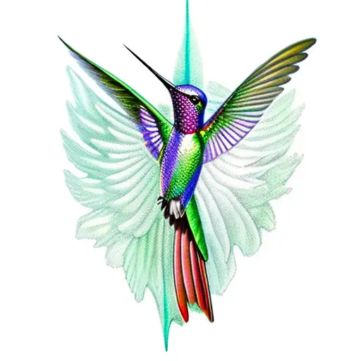 Green Hummingbird Flies With Spread Wings Tropical Exotic Bird