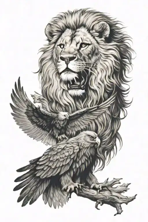 Lion And Eagle Soaring