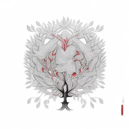 Tree Of Life On Calf Red Leaves