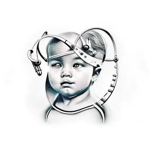 A Colorful Tattoo Of Your Kids Playing Musical Instruments And Watching A Film Together