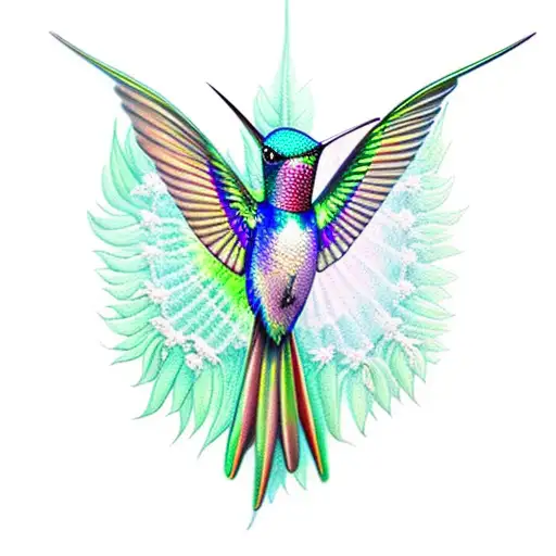 Green Hummingbird Flies With Spread Wings Tropical Exotic Bird