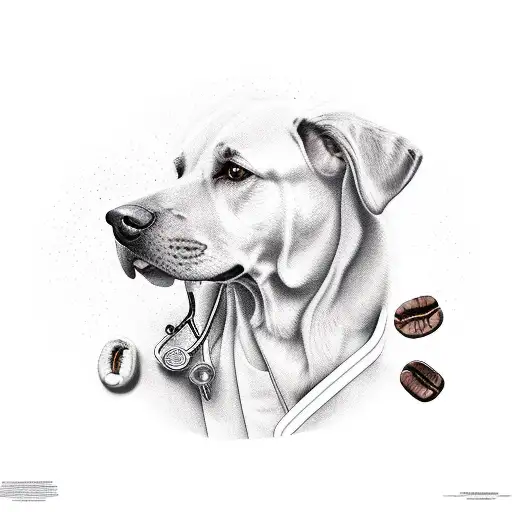 A Realistic Portrait Of A Veterinarian Surrounded By Coffee Beans And Animals