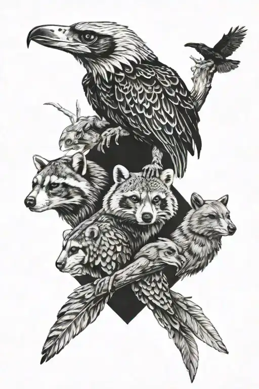 A Raccoon A Cobra A Grizzly Bear A Rattle Snake A Bald Eagle A Raven