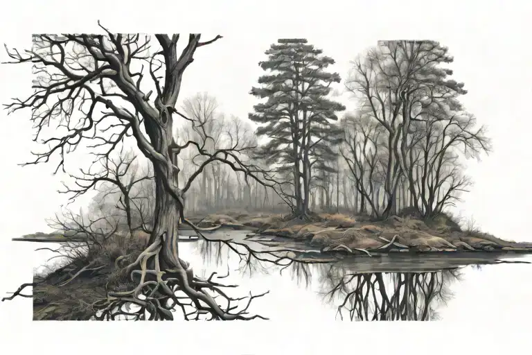 Leafless Tree Branches In A Forest Landscape