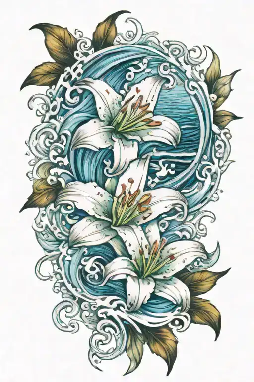 Ocean Waves Crashing And Lilly Flower