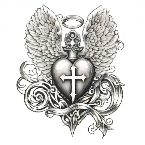 Angel Winged Heart With Cross Inside