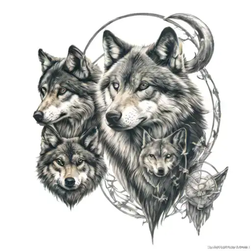 A Wolf Protecting His Family With The Zodiac Signs For Pisces And Scorpio In The Background