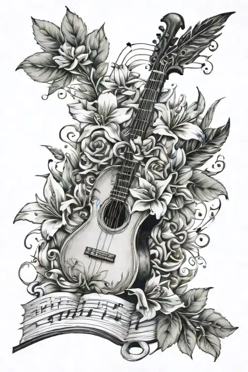 Quill Pen Writing Music With Flowers