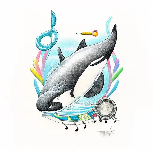 An Orca Swimming Through A Forest Of Musical Instruments