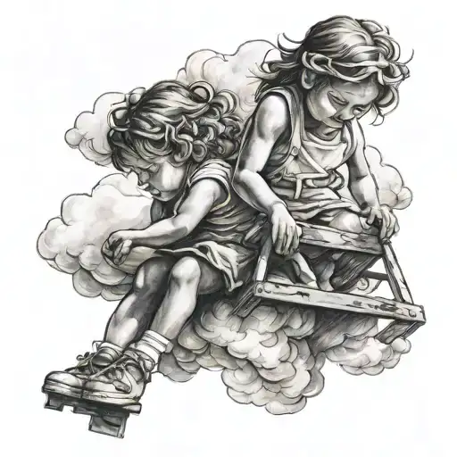 Child Joining Girl On Cloud On Ladder