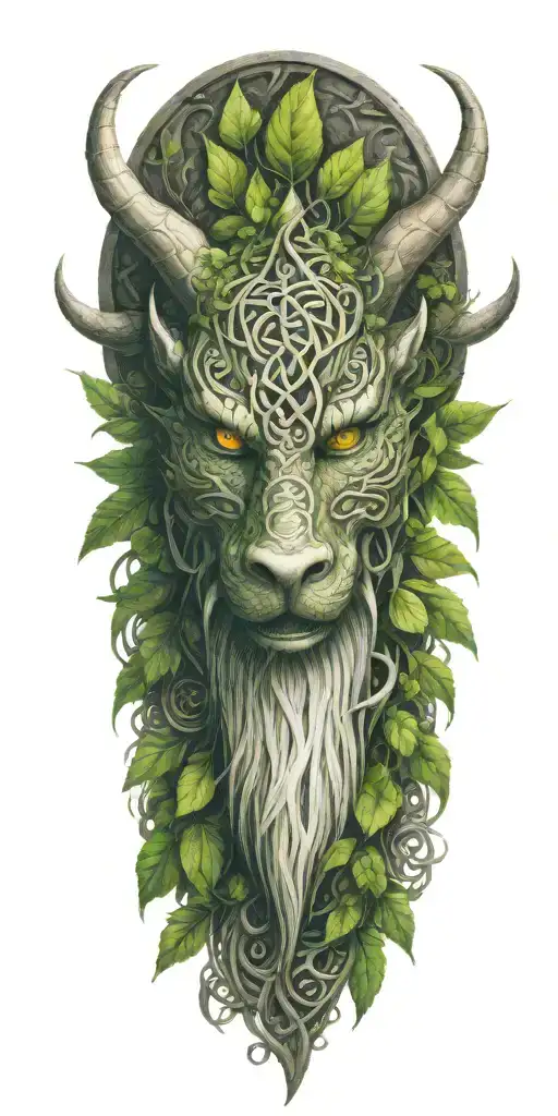 Field Of Leaves And Celtic Symbols Containing Dragon