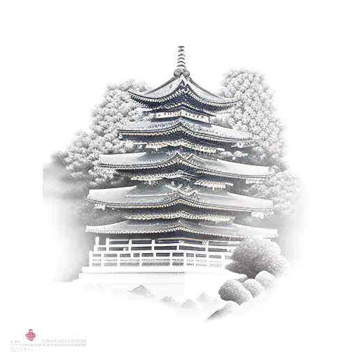 Samurai With Temple And Cherry Trees Background