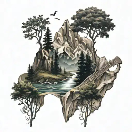 Music And Mountains Filled With Trees