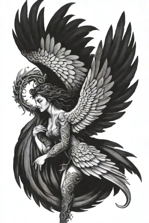 Female Dark Angel With Wings And Tail
