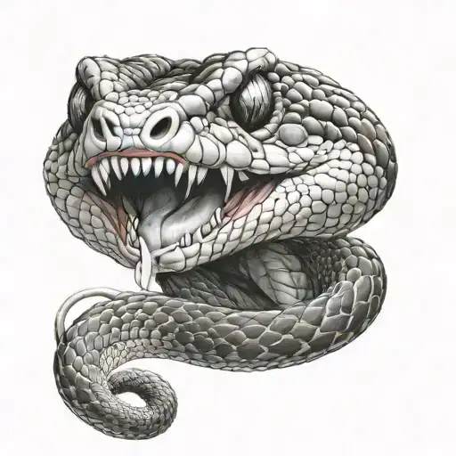 Snake With Arm Coming Out Of Mouth Open And Tongue