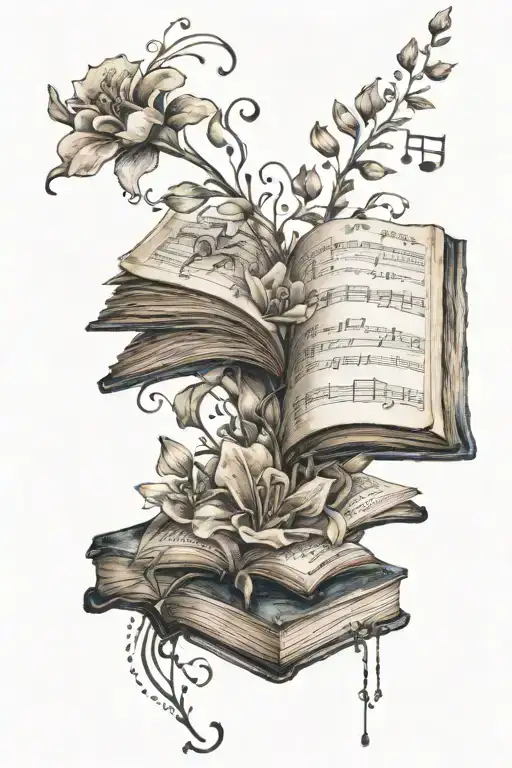 Flowers Book Night Music Notes Floating