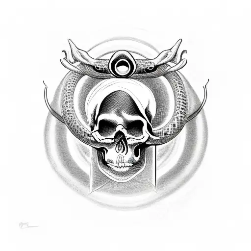 Skull With Halo With Snake Through Eye