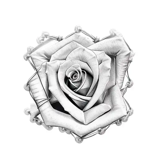 Chain Of Barbed Wire And Rose