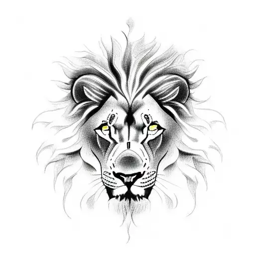 A Powerful Black And White Sketch Of A Lion And Rose