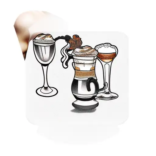 Waiter Holding A Tray With Coffee And Beer