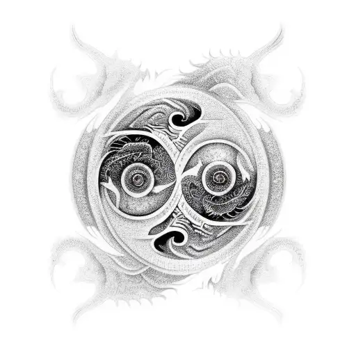Yin Yang Wrapped By A Dragon On Fire