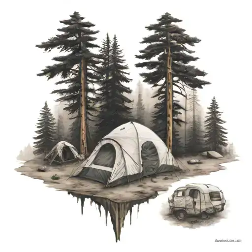 Camping In Redwood Trees With Tent