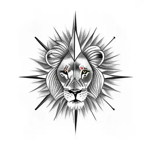 Realistic Lion And Compass Tattoo On Forearm