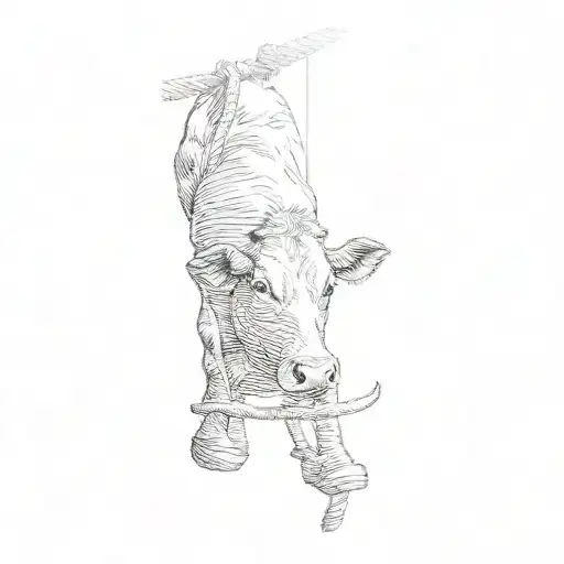 A Cow Hanging From A Rope