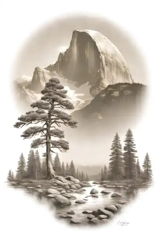 John Muir Trail Theme With Half Dome And Waterfall And Hiking Trail